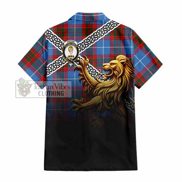 Skirving Crest Tartan Hawaiian Shirt with Golden Lion Emblem Celtic Style - Tartan Vibes Clothing