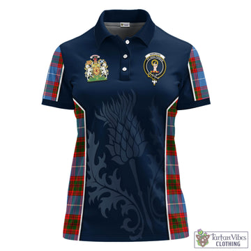 Skirving Tartan Women's Polo Shirt with Family Crest and Scottish Thistle Vibes Sport Style - Tartan Vibes Clothing