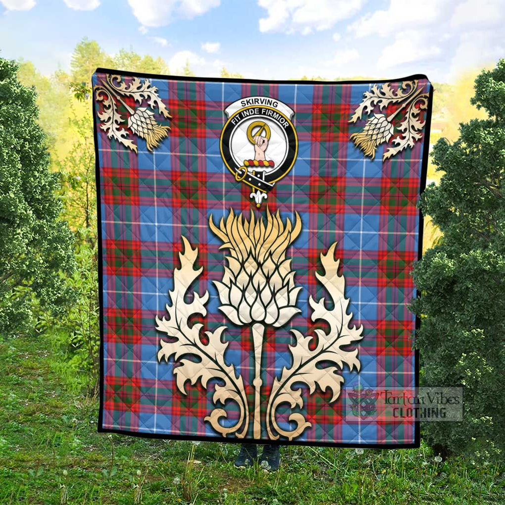 Skirving Tartan Quilt with Family Crest and Golden Thistle Style - Tartan Vibes Clothing