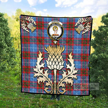 Tartan Vibes Clothing Skirving Tartan Quilt with Family Crest and Golden Thistle Style
