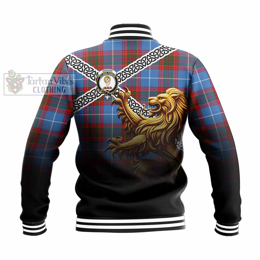 Skirving Crest Tartan Baseball Jacket with Golden Lion Emblem Celtic Style - Tartan Vibes Clothing