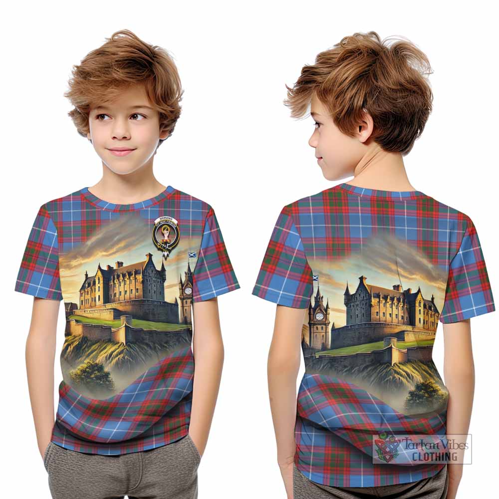 Skirving Tartan Family Crest Kid T-Shirt with Scottish Ancient Castle Style - Tartan Vibes Clothing
