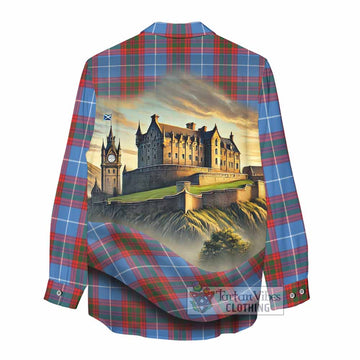 Skirving Tartan Family Crest Women's Casual Shirt with Scottish Ancient Castle Style - Tartan Vibes Clothing