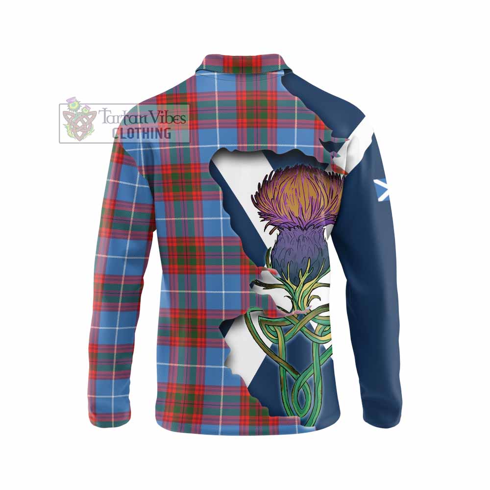 Tartan Vibes Clothing Skirving Tartan Family Crest Long Sleeve Polo Shirt Scottish Thistle Celtic Inspired