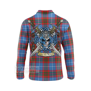 Skirving Tartan Long Sleeve Polo Shirt with Family Crest Celtic Skull Style - Tartan Vibes Clothing