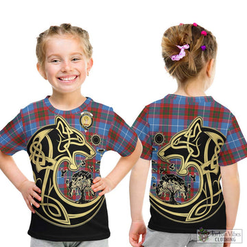 Skirving Tartan Kid T-Shirt with Family Crest Celtic Wolf Style - Tartan Vibes Clothing