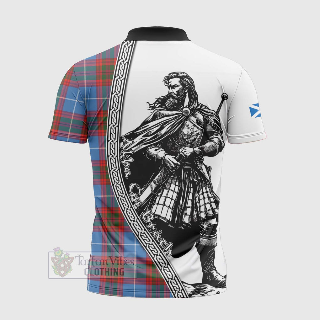 Skirving Tartan Clan Crest Zipper Polo Shirt with Highlander Warrior Celtic Style - Tartan Vibes Clothing
