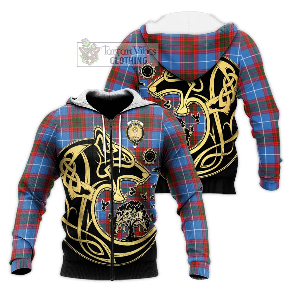 Skirving Tartan Knitted Hoodie with Family Crest Celtic Wolf Style Unisex Knitted Zip Hoodie - Tartan Vibes Clothing