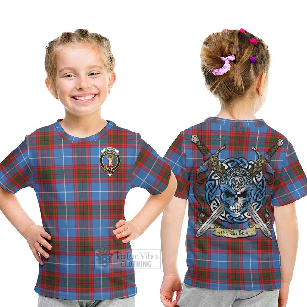Skirving Tartan Kid T-Shirt with Family Crest Celtic Skull Style - Tartan Vibes Clothing