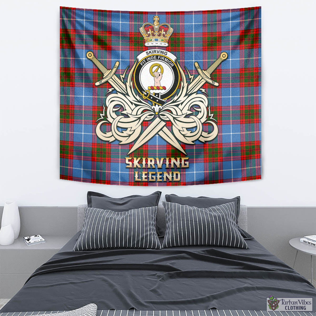 Tartan Vibes Clothing Skirving Tartan Tapestry with Clan Crest and the Golden Sword of Courageous Legacy
