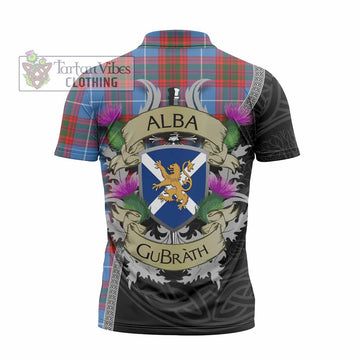 Skirving Tartan Family Crest Zipper Polo Shirt Lion Rampant Royal Thistle Shield Celtic Inspired - Tartan Vibes Clothing