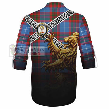 Tartan Vibes Clothing Skirving Crest Tartan Ghillie Kilt Shirt with Golden Lion Emblem Celtic Style