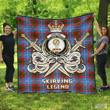 Skirving Tartan Quilt with Clan Crest and the Golden Sword of Courageous Legacy - Tartan Vibes Clothing