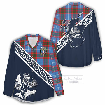 Skirving Tartan Women's Casual Shirt Featuring Thistle and Scotland Map - Tartan Vibes Clothing