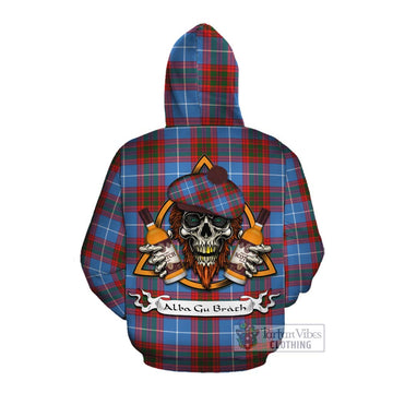 Skirving Tartan Cotton Hoodie with Family Crest and Bearded Skull Holding Bottles of Whiskey Pullover Hoodie - Tartan Vibes Clothing