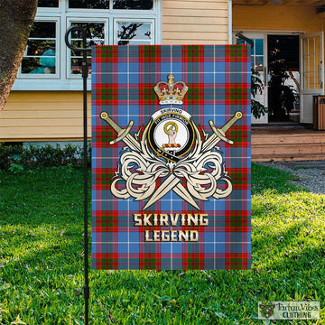 Skirving Tartan Garden Flag with Clan Crest and the Golden Sword of Courageous Legacy