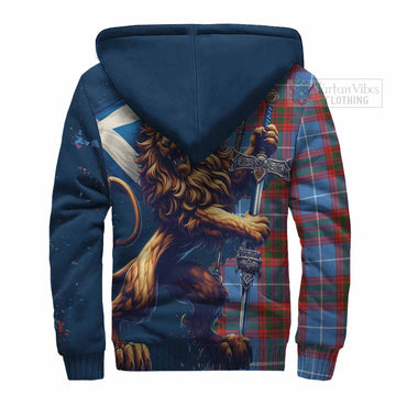 Skirving Tartan Family Crest Sherpa Hoodie with Scottish Majestic Lion - Tartan Vibes Clothing