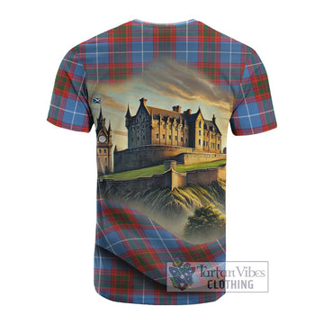 Skirving Tartan Family Crest Cotton T-shirt with Scottish Ancient Castle Style - Tartan Vibes Clothing