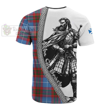 Skirving Tartan Clan Crest Cotton T-shirt with Highlander Warrior Celtic Style