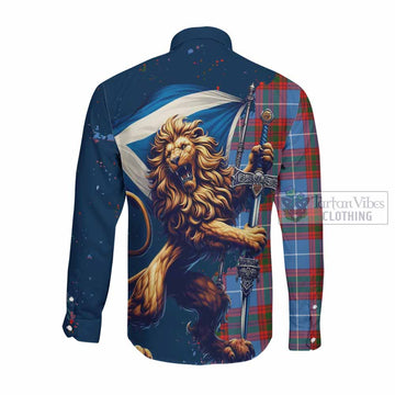 Skirving Tartan Family Crest Long Sleeve Button Shirt with Scottish Majestic Lion Men's Shirt - Tartan Vibes Clothing