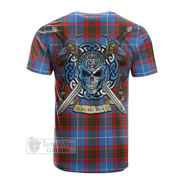 Tartan Vibes Clothing Skirving Tartan Cotton T-shirt with Family Crest Celtic Skull Style