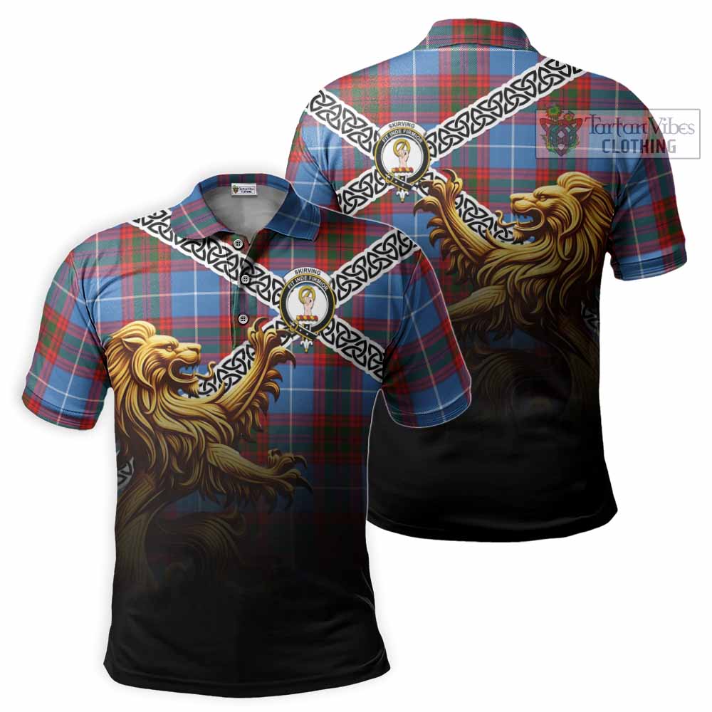 Skirving Crest Tartan Polo Shirt with Golden Lion Emblem Celtic Style - Tartan Vibes Clothing