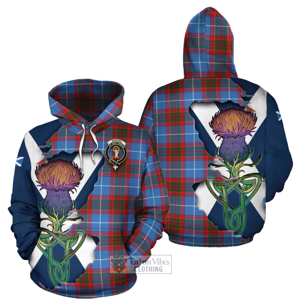 Tartan Vibes Clothing Skirving Tartan Family Crest Cotton Hoodie Scottish Thistle Celtic Inspired