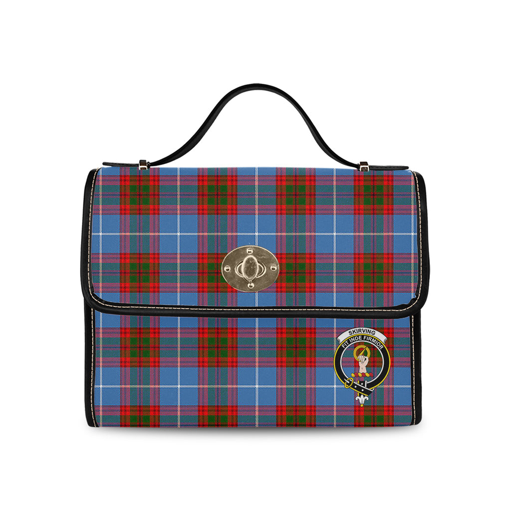 skirving-tartan-leather-strap-waterproof-canvas-bag-with-family-crest