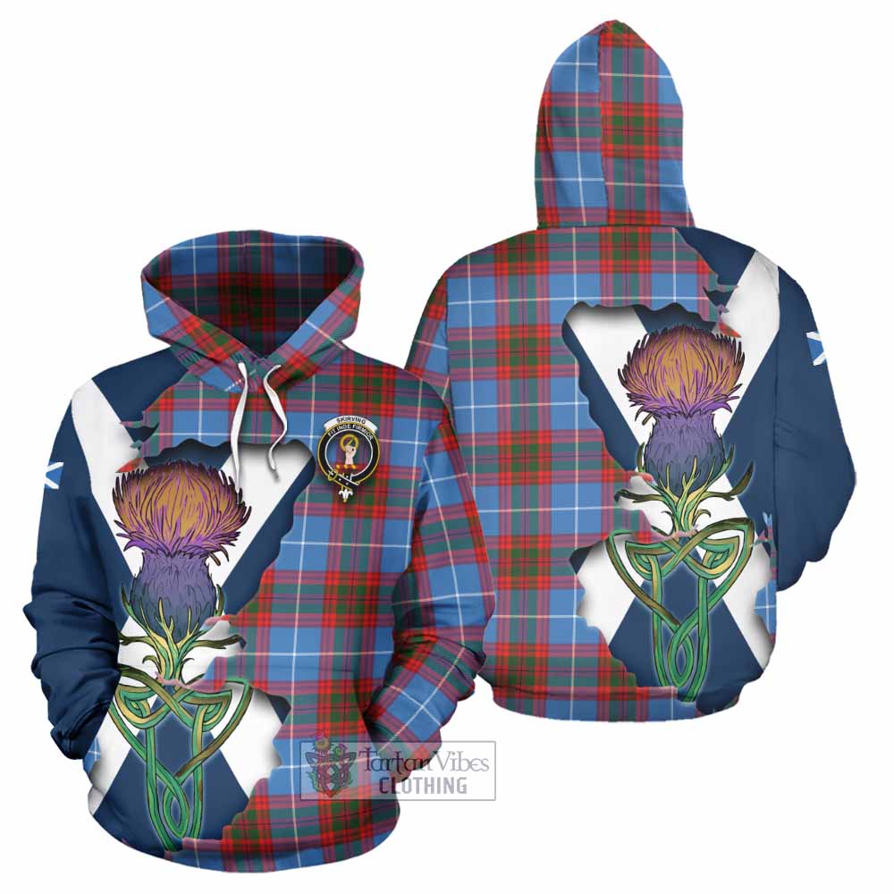 Tartan Vibes Clothing Skirving Tartan Family Crest Hoodie Scottish Thistle Celtic Inspired