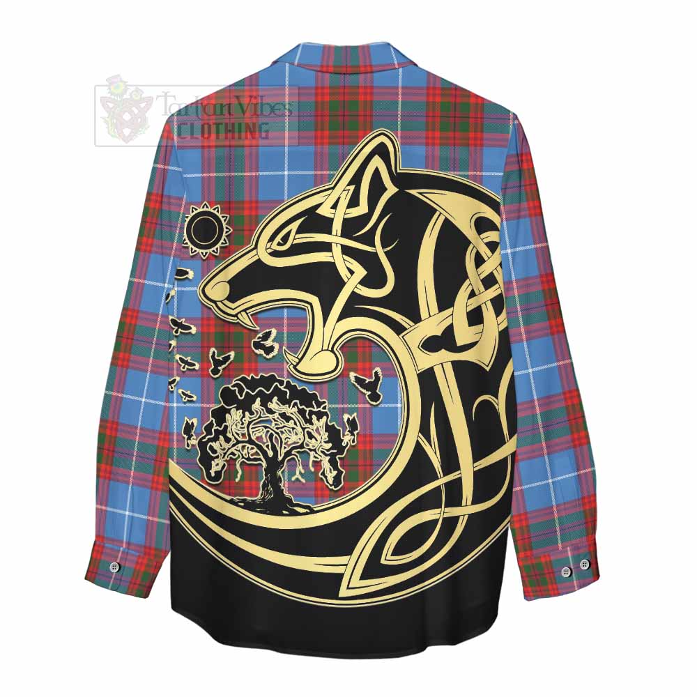 Skirving Tartan Women's Casual Shirt with Family Crest Celtic Wolf Style - Tartan Vibes Clothing