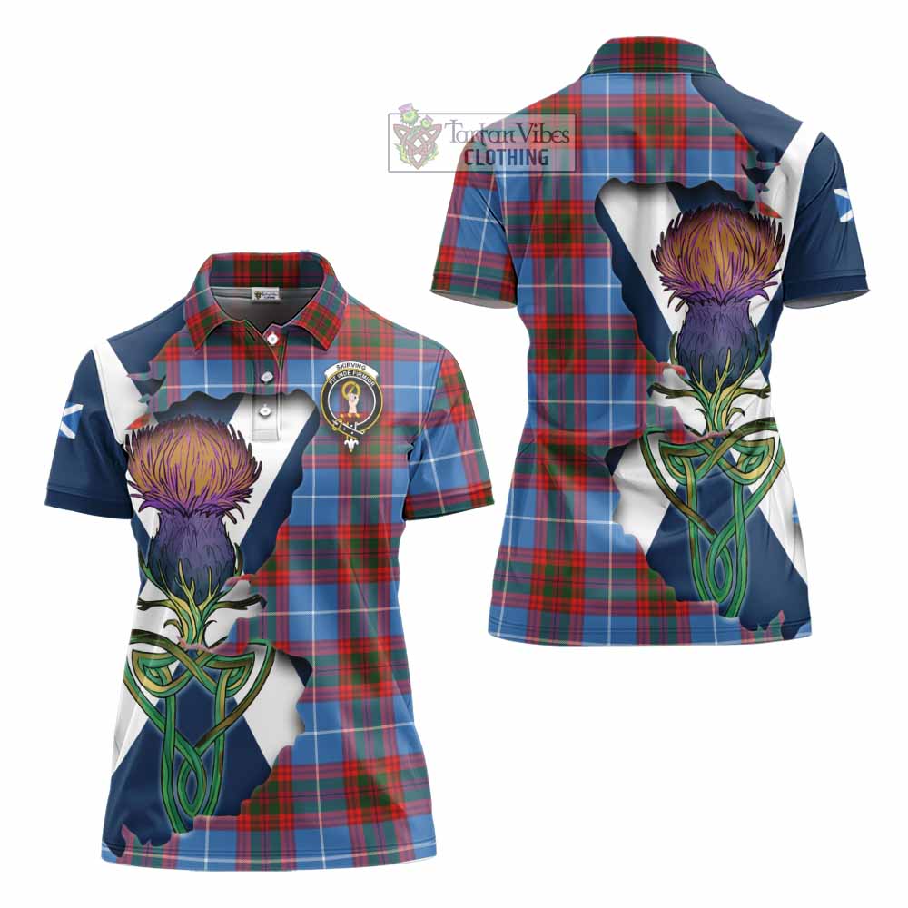 Tartan Vibes Clothing Skirving Tartan Family Crest Women's Polo Shirt Scottish Thistle Celtic Inspired
