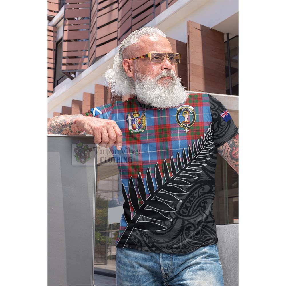Tartan Vibes Clothing Skirving Crest Tartan Cotton T-shirt with New Zealand Silver Fern Half Style