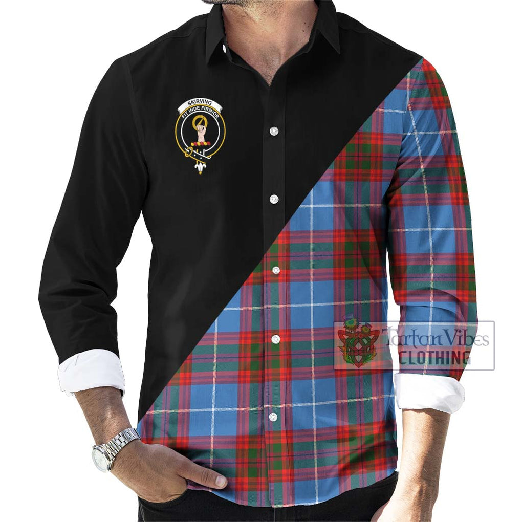 Skirving Tartan Long Sleeve Button Shirt with Family Crest and Military Logo Style - Tartanvibesclothing Shop