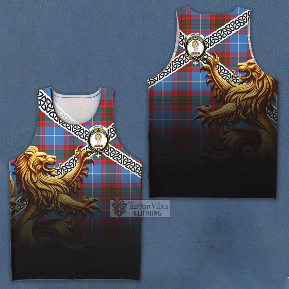 Skirving Crest Tartan Men's Tank Top with Golden Lion Emblem Celtic Style - Tartan Vibes Clothing