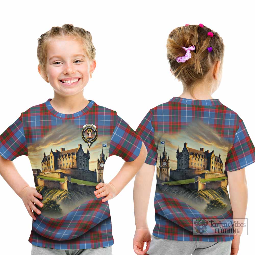 Skirving Tartan Family Crest Kid T-Shirt with Scottish Ancient Castle Style - Tartan Vibes Clothing