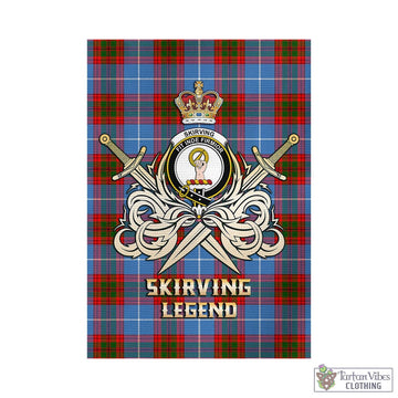 Skirving Tartan Garden Flag with Clan Crest and the Golden Sword of Courageous Legacy