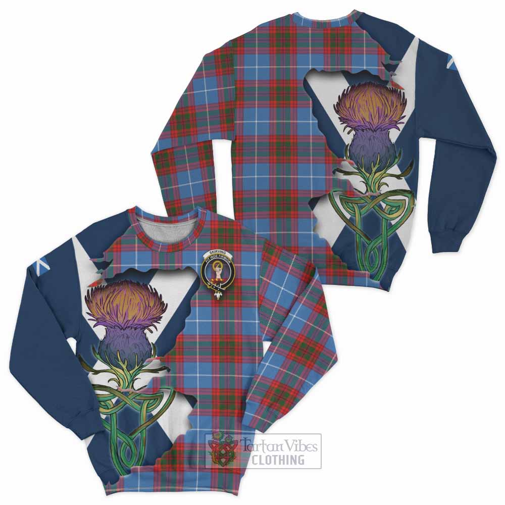 Tartan Vibes Clothing Skirving Tartan Family Crest Sweatshirt Scottish Thistle Celtic Inspired