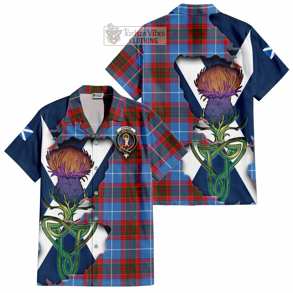 Tartan Vibes Clothing Skirving Tartan Family Crest Short Sleeve Button Shirt Scottish Thistle Celtic Inspired