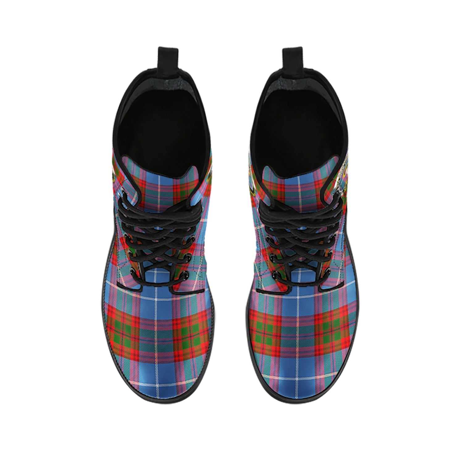Skirving Tartan Leather Boots with Family Crest - Tartan Vibes Clothing