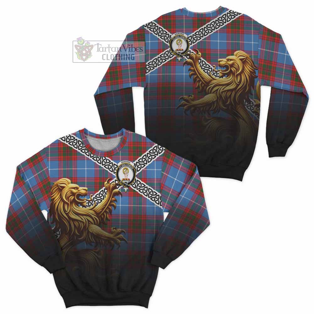 Skirving Crest Tartan Sweatshirt with Golden Lion Emblem Celtic Style - Tartan Vibes Clothing