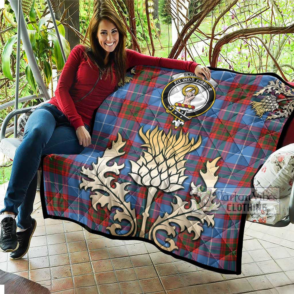 Skirving Tartan Quilt with Family Crest and Golden Thistle Style - Tartan Vibes Clothing