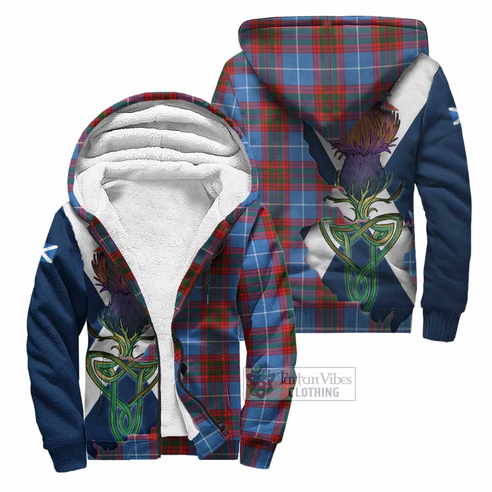 Tartan Vibes Clothing Skirving Tartan Family Crest Sherpa Hoodie Scottish Thistle Celtic Inspired