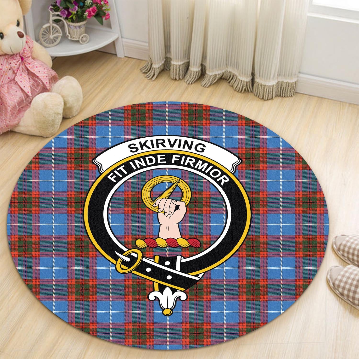 Skirving Tartan Round Rug with Family Crest - Tartan Vibes Clothing