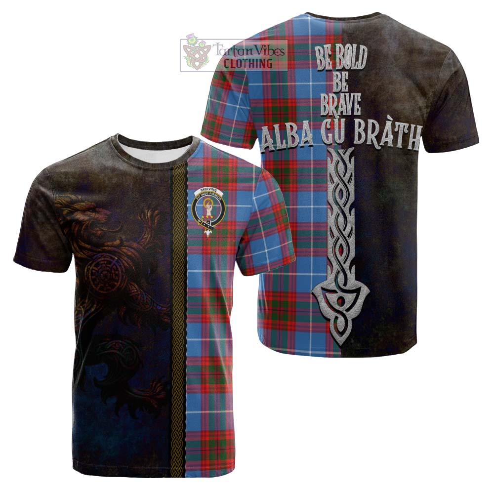 Tartan Vibes Clothing Skirving Tartan Family Crest Cotton T-shirt Alba Gu Brath Be Brave Lion Ancient Style