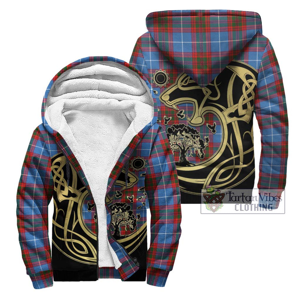 Skirving Tartan Sherpa Hoodie with Family Crest Celtic Wolf Style Unisex - Tartan Vibes Clothing
