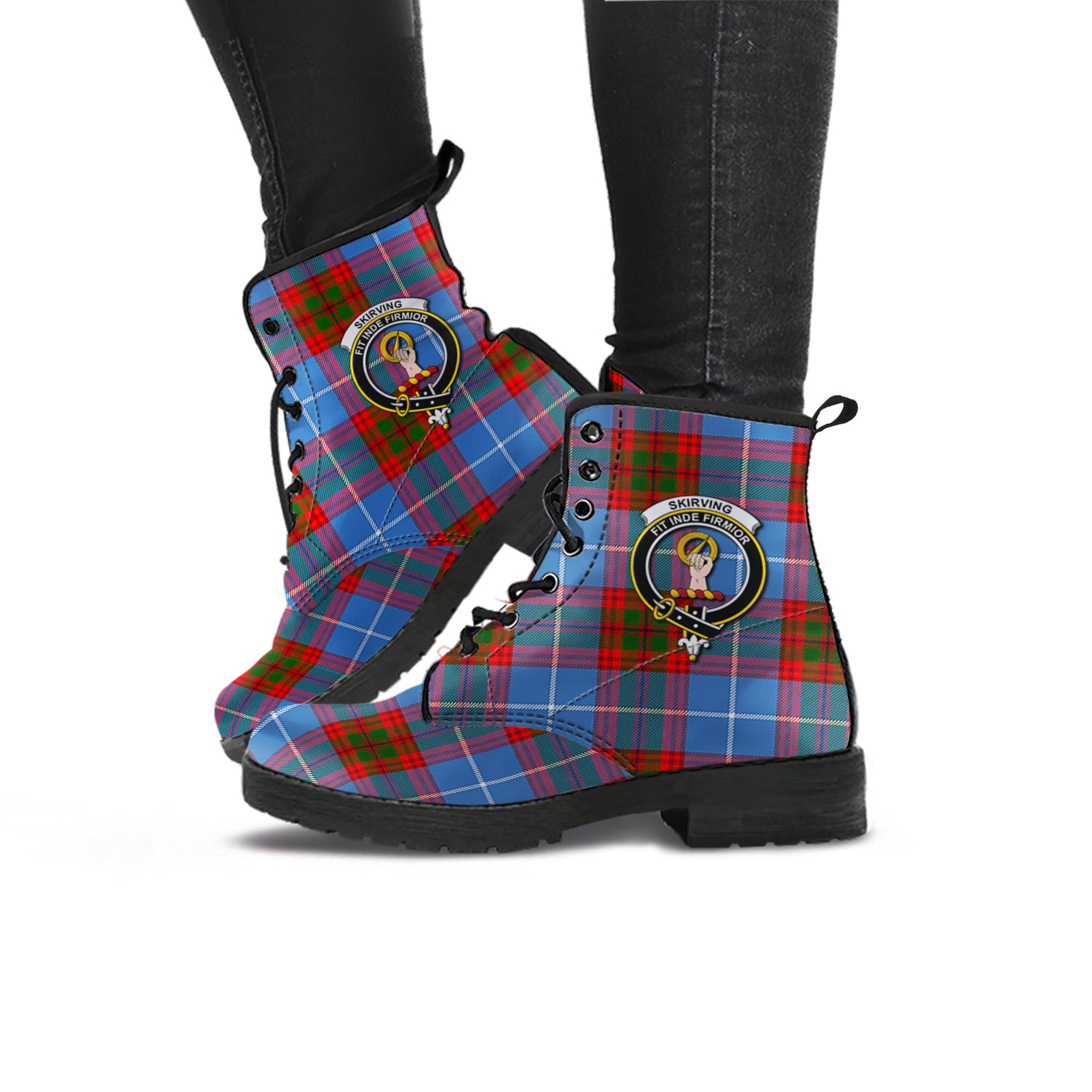 Skirving Tartan Leather Boots with Family Crest - Tartan Vibes Clothing
