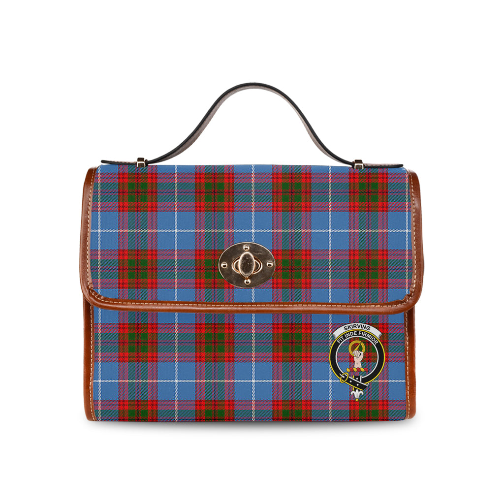 skirving-tartan-leather-strap-waterproof-canvas-bag-with-family-crest