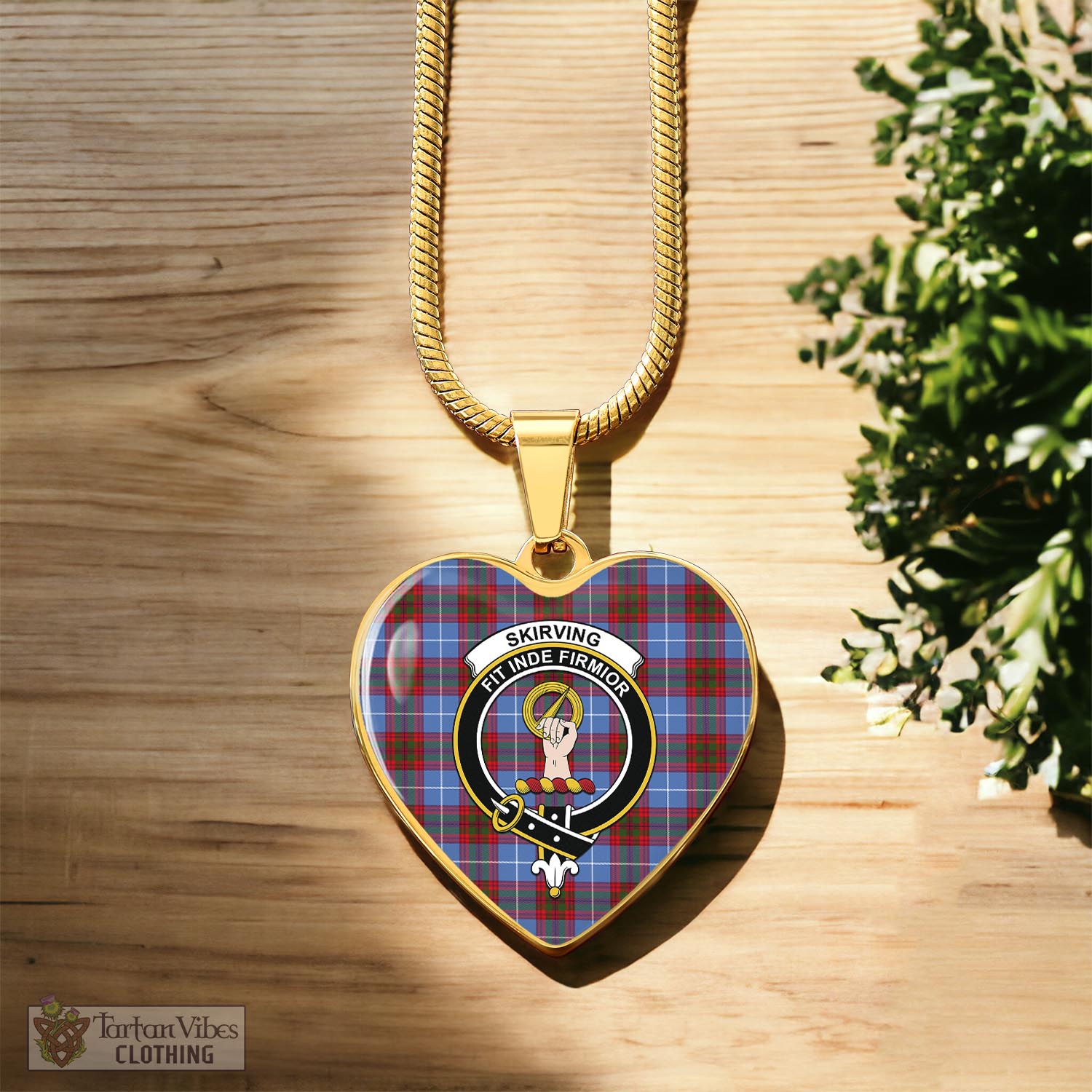 Skirving Tartan Heart Necklace with Family Crest Luxury Necklace (Gold) No - Tartan Vibes Clothing