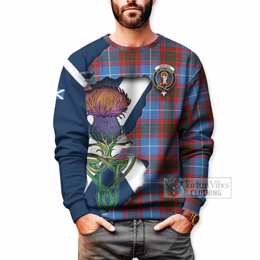 Tartan Vibes Clothing Skirving Tartan Family Crest Sweatshirt Scottish Thistle Celtic Inspired