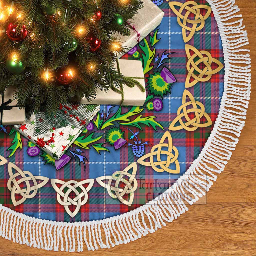 Tartan Vibes Clothing Skirving Tartan Christmas Tree Skirt with Thistle Celtic Knot Style
